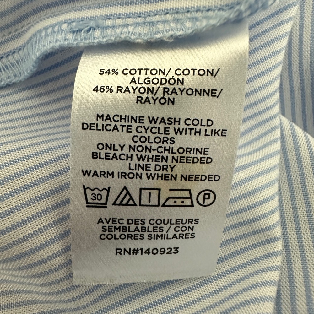 LOFT Womens Top L Blue White Pinstripe Belted Peasant Feminine AIry Nautical - Picture 10 of 10